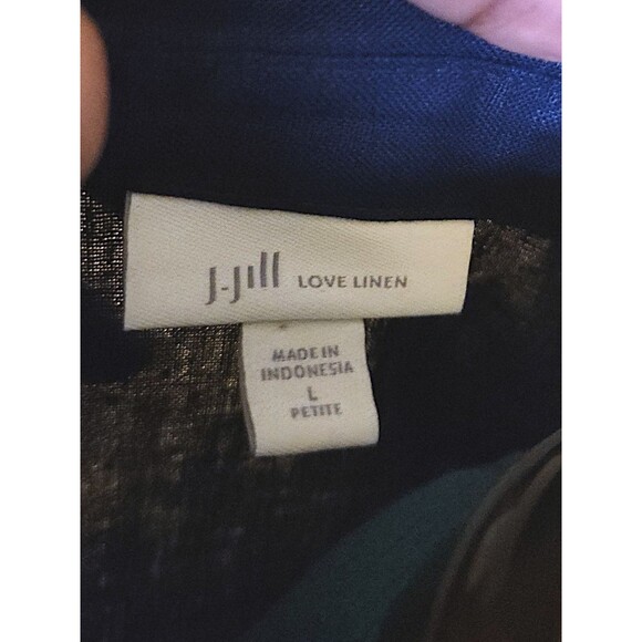 J. Jill Midi Shirt Dress, Navy Blue, Linen, Sleeveless, Tie Front, Sz LP - Picture 3 of 8